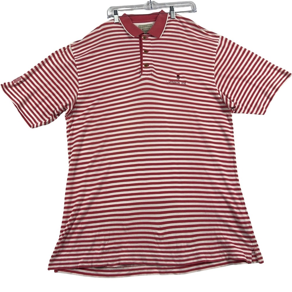 Cutter & Buck Polo Shirt Mens XL Red Striped Mission Inn Pima Cotton Golf